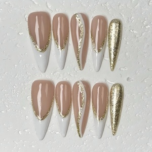 10 Uds francés blanco largo almendra falso 3D flores diseño Ins Simple usable Falso 10 Uds hecho a mano reutilizable Y2K prensa en las <span class=keywords><strong>uñas</strong></span> - Product Image 6