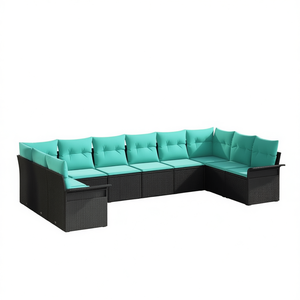 Ensemble de canapés de jardin en polyrotin noir avec coussins, 10 pièces, mobilier d'extérieur au design contemporain - Product Image 1