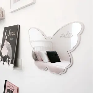Nordique style enfants décor de salle de bain en bois cygne neige montagne papillon amour en forme de chauve-souris miroir décoratif
