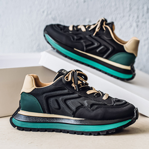 Scarpe Casual da uomo retrò Trendy bicolore comode da passeggio in pelle traspirante con lacci e sport con punta rotonda ampia - Product Image 6