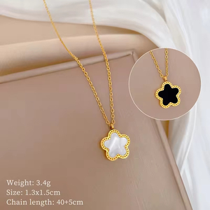 Collana con Ciondolo a Fiore in Acciaio al Titanio Bifacciale con Catena a Maglie Placcata Oro per Donne e Bambini - Product Image 3