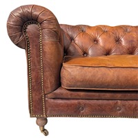 Canapé Chesterfield convertible haut de gamme vintage en cuir véritable trois places, capitonnage profond, design classique à boutons, Villa Warehouse