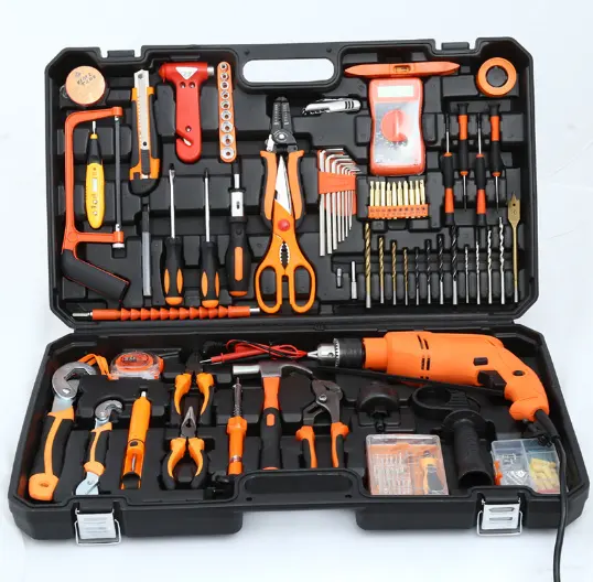 Hicen Tool Set with Cordless Drill 136Pcs Household Power Tools Set with Electric Hammer Drill for DIY Accessories Tool Kit