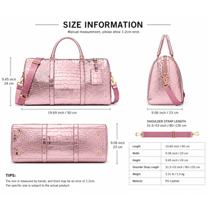 <span class=keywords><strong>Sac</strong></span> de voyage en toile rose métallisé à motif crocodile pour femmes, grande capacité, <span class=keywords><strong>sac</strong></span> de week-end avec poignée de transport et bandoulière - Product Image 4