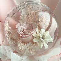 Bouquet de roses éternelles préservées, arrangement de fleurs séchées dans une boule acrylique ronde, fait main, cadeau pour mariage, anniversaire