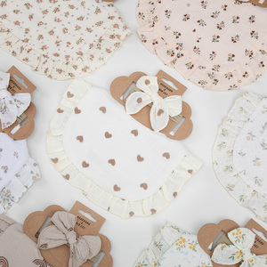 New Arrival Newborn Soft Printed Color <strong>Baby</strong> <strong>Headbands</strong> Nylon Custom Logo Labels <strong>Baby</strong> Bibs Set - Product Image 5