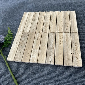 Mosaïques de marbre <span class=keywords><strong>travertin</strong></span> beige de luxe moderne Surface concave de cambrure brossée antique pour parquet mural intérieur Caractéristique pour hôtels - Product Image 3