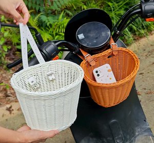 Tas jinjing sepeda anak rotan plastik buatan tangan keranjang anyaman sepeda depan wadah penyimpanan warna berbeda untuk pilihan - Product Image 2