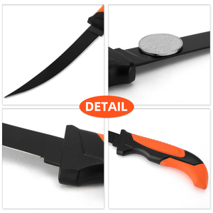 سكين صيد سمك فيليه من الفولاذ المقاوم للصدأ بطلاء أسود خارجي مع غمد PP سكين فيليه سمك من الفولاذ المقاوم للصدأ مخصص - Product Image 3