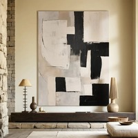 Peinture à l'huile abstraite contemporaine noire et beige, grande toile texturée minimaliste peinte à la main, taille personnalisable, haute qualité