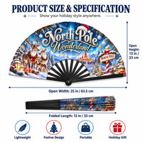 Éventail pliant promotionnel 33 cm (13 po) en bois, plastique, bambou, thème Noël, Pôle Nord, Pays des Merveilles, Éventails pliants à main pour les fêtes