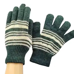 New Soft Stretch Brushed Women Men Cycling Striped Knitted Poly Cotton Wool Mittens Touch Screen Winter Knitted Gloves