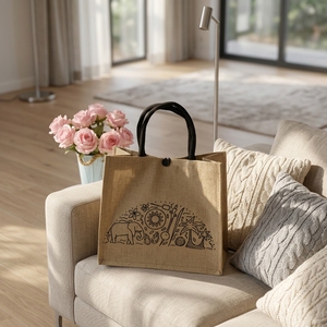 Bolso de Yute Bohemia, Bolso Tote Boho con Estampado Geométrico, Bolso de Compras de <span class=keywords><strong>Arpillera</strong></span>, Logotipo Personalizado, Certificado REACH, Lavable a Máquina, Reutilizable, Venta al Por Mayor - Product Image 3