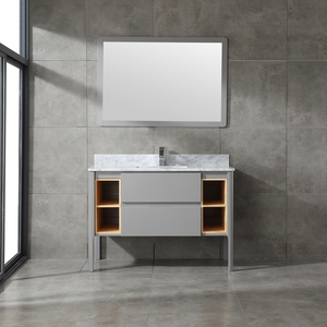 Minimalist Grey Freestanding Bathroom Vanity Marble Wash Basin Cabinet with Grey Frame <b>Mirror</b> for Home Apartment Renovation - Product Image 1