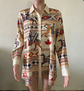 Camicia Vintage da Donna Stile Azteco Western Edmonton, Blusa Casual a Maniche Lunghe con Stampa Tribale e Bottoni, <span class=keywords><strong>Top</strong></span> per Attività all'Aperto 2026 - Product Image 3