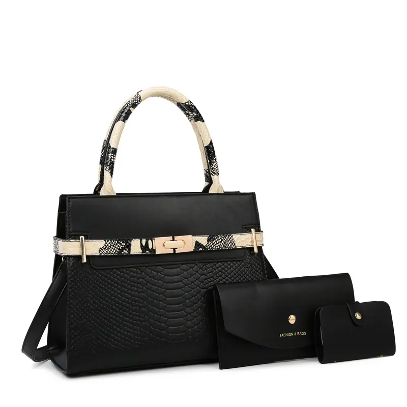 New Pu leather handbag elegant ladies high quality crocodile tote shoulder bag crossbody hand bags 3 Pice in 1