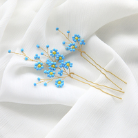 Lot de 5 épingles à cheveux vintage bleues en perles de riz, faites à la main, pour femmes et filles, bijoux de mariée pour mariage