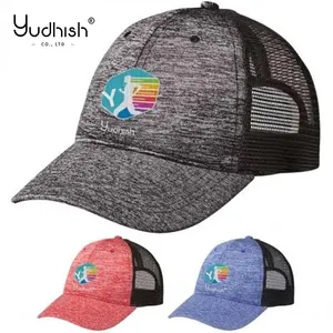 2024 new customized Jersey Mesh back cap knit melange jersey 6 panel blank snapback hats with custom logo embroidery