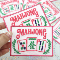 Patchs thermocollants Mahjong de 3,6 pouces, motif Dragon Vert et Lettres, en stock, grands patchs pour sacs cosmétiques