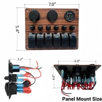 Panel de interruptores basculantes marinos de 6 posiciones con USB, voltímetro digital, cargador USB dual y toma de encendedor para RV, camión, barco