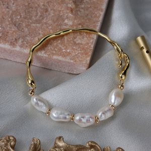 Luce di lusso naturale acqua dolce irregolare perla barocca <span class=keywords><strong>bracciale</strong></span> con 14K pieno di oro braccialetto vera perla catena a mano per le donne - Product Image 6
