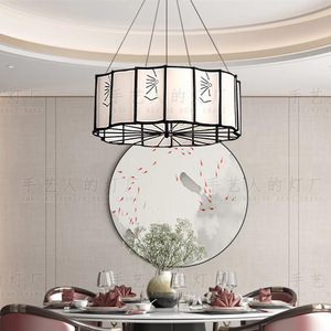 Chinese Style Fabric Chandelier <b>LED</b> <b>Light</b> For Restaurant Private Room <b>Tea</b> House Zen Hotel Lighting - Product Image 5