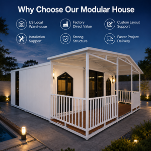 Casa Modular de Acero con Estructura Moderna y Porche, Villa Prefabricada para Exteriores, Solución Completa para Proyectos - Product Image 1