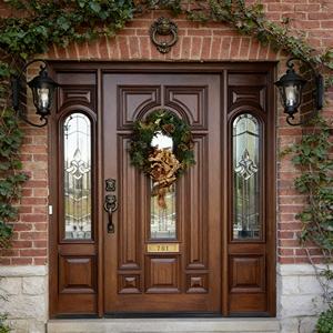 Porte coulissante décorative en bois massif de luxe pour l'extérieur, design double porte en bois - Product Image 3