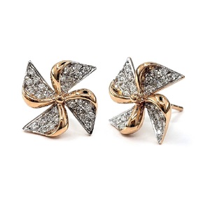 Boucles d'oreilles clous tendance en or rose massif 18 carats plaqué, 56 pièces, 0,33 carats de diamants, forme moulin à vent, pour femme, fiançailles, fête, mariage, cadeau - Product Image 1
