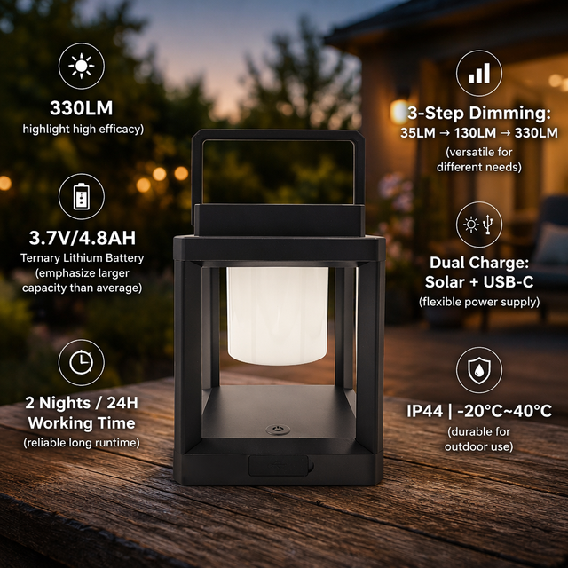 IP44 Solar Outdoor Table Lamp Lanterns for Patio Waterproof for Patio Waterproof