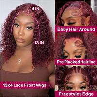 Perruque Lace Front HD 99J Bourgogne Cheveux Humains Bouclés Profonds Pré-Pluckée avec Baby Hair Rouge Vin Ondulations Profondes