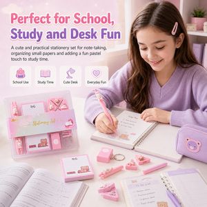 Set Personalizzabile con Mini Quaderno a Tema Cartone Animato da 50 Pagine, Penna Gel e Cucitrice, Regalo di <span class=keywords><strong>Cancelleria</strong></span> Scolastica per Ragazze - Product Image 5