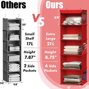 5 <b>Shelf</b> Hanging Closet Organizer Red Fabric Multifunctional Behind Doors On Walls Clothing Storage - Product Image 4