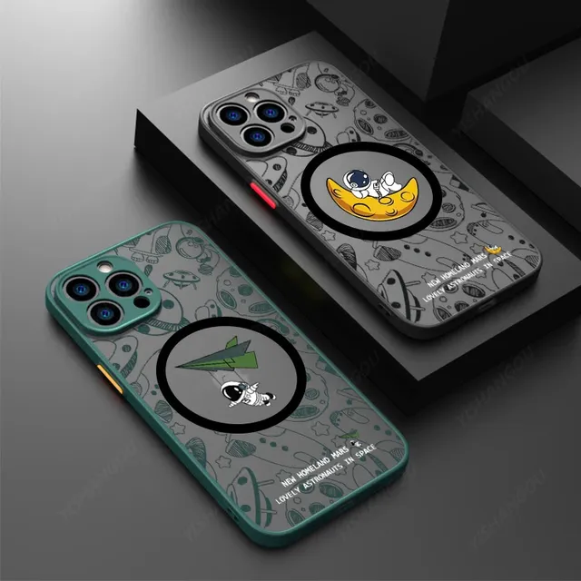Matte Luxury Wireless Charging Magnetic Astronaut Case for iPhone 14 15 Pro Max 13 12 Pro Max 11 16 with Matte Back Cover