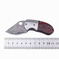 Draagbaar Damascus staal mini zakmes met houten handvat voor outdoor survival, dagelijks gebruik, ontpakken, kampeermes