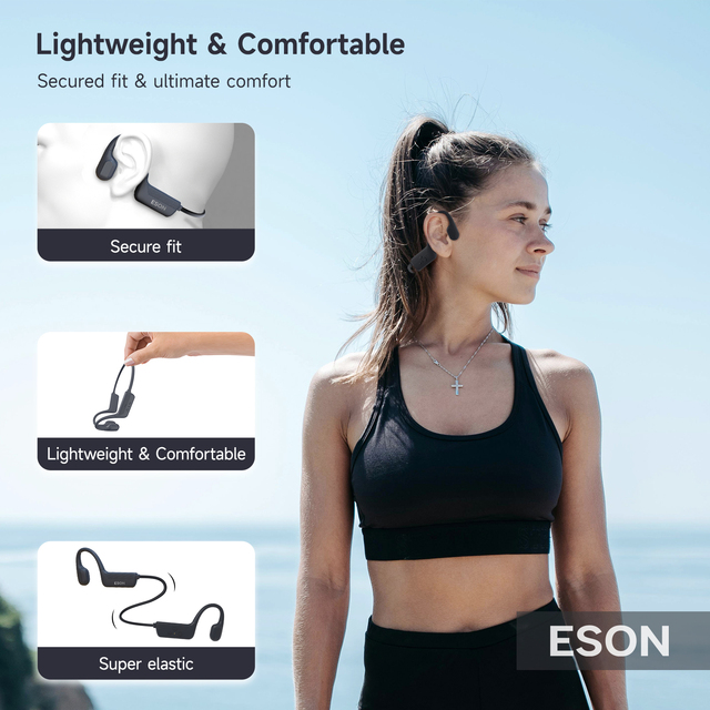 ESON Open Ear Bone Conduction Headphones-5.4 IPX8 Waterproof LED Indicator 5 Hours Playtime 10m Range Call Noise Reduction Sport