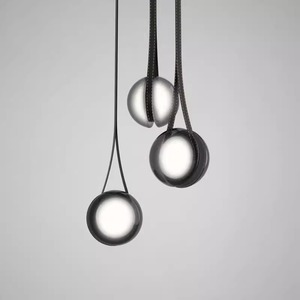 Nordic Style Creative Yo Yo Belt Pendant <b>Light</b> Round Led Glass Leather Minimalist <b>Chandelier</b> For Bedroom - Product Image 1
