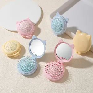 LMLTOP Mini Cartoon Hair Comb portable hair care tool travel folding pocket Massage Brush Air Cushion Comb with mirror SY757