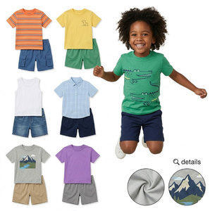 Liquidation de stock – Lots de vêtements d'été 2 pièces pour garçons, styles variés : T-shirts graphiques mignons, chemises à carreaux, gilets, hauts et shorts – Vêtements pour enfants en gros - Product Image 1