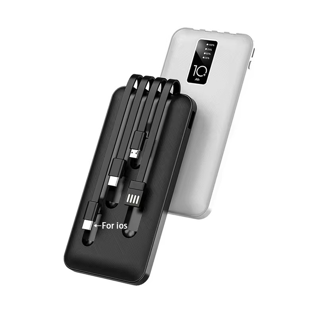Custom Logo Charging Power Banks 10000mah With Built-in 4 Wires Cable High Capacity Portable Powerbank