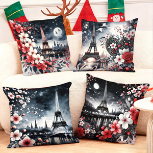 Cojines Decorativos con Diseños Florales de la Torre Eiffel de París para una Decoración Acogedora del Hogar - Product Image 1