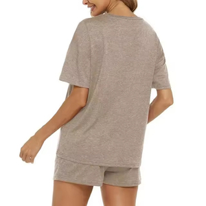 Conjunto de 2 Piezas para Mujer, Color Claro, Poliéster y Algodón, 280gsm, Cuello en V, Manga Corta, Corte Holgado, Color Sólido, Tejido de Punto, Casual - Product Image 3