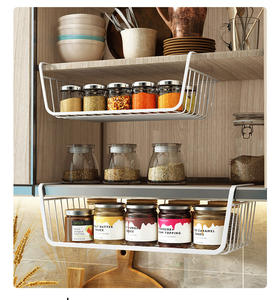 Cesta de Almacenamiento Metálica Negra para Colgar Debajo del Estante de la Cocina, Cesta de Almacenamiento de Alambre para Debajo del <span class=keywords><strong>Armario</strong></span> - Product Image 4