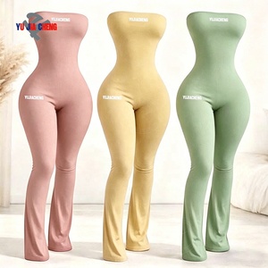 Combinaison une pièce d'été personnalisée sans manches, bustier moulant, élégante, pantalon évasé, décontractée, en coton, pour <span class=keywords><strong>femme</strong></span>, tenue de fitness - Product Image 1