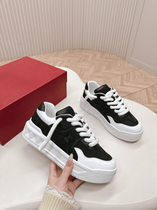 Black and <b>White</b> Color Block <b>Lace</b> Up Sneakers Casual Platform Shoes for Daily Wear - Product Image 2