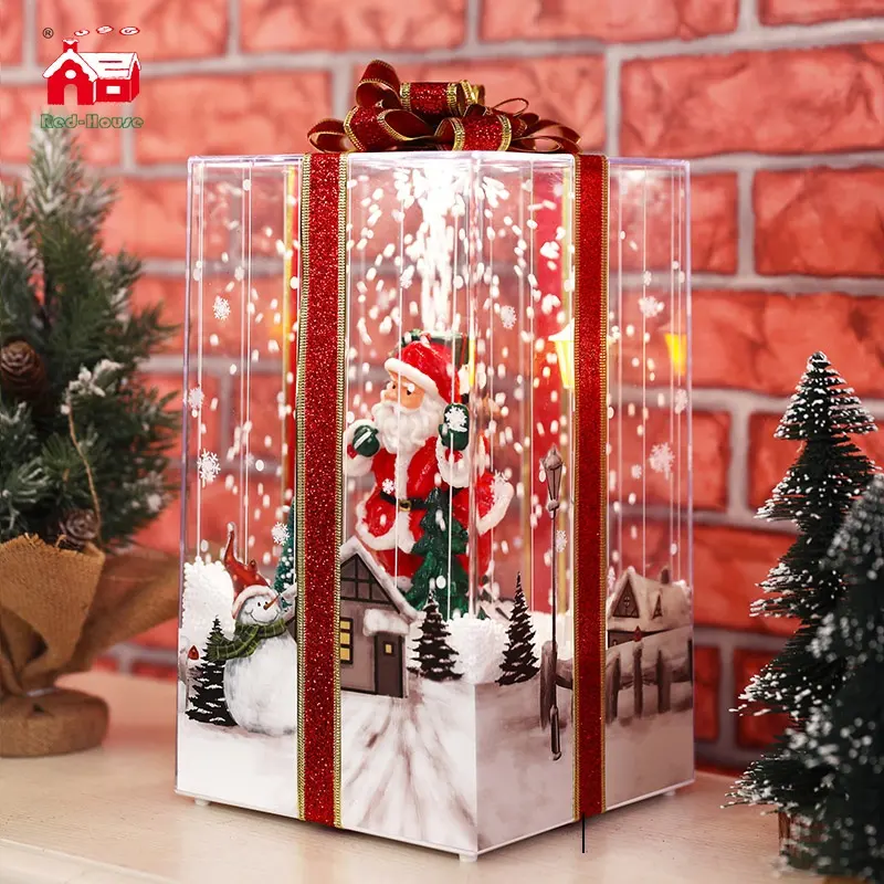 Regali di natale di plastica creativi all'ingrosso scatola di natale luce neve musicale led decorazione natalizia confezione regalo che soffia neve