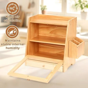 Wooden Bread <b>Box</b> Double Layer With Cutlery <b>Drawer</b> Kitchen <b>Storage</b> Freshness Preservation - Product Image 1