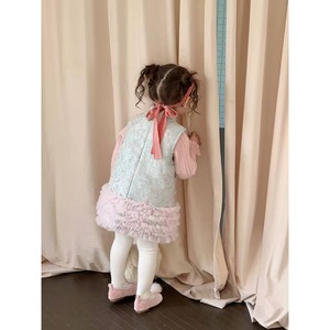 Tongxingyuan Girls Chinese Style Tang Suit Two Piece Princess Dress With Lace Trim And Knot Buttons For New Year - Product Image 2