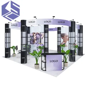 Expositor de cabine para feiras comerciais portátil de 10x20 pés com logotipo de banner personalizado gratuito