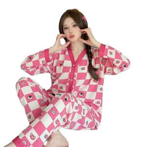 2026 Sevimli Yumuşak Rahat Kadın Pijama Ev Giysisi Uzun Kollu Örme Düğmeli Hırka Karikatür Bayan Pijama Takımı <span class=keywords><strong>2</strong></span> Parça Gecelik - Product Image 5